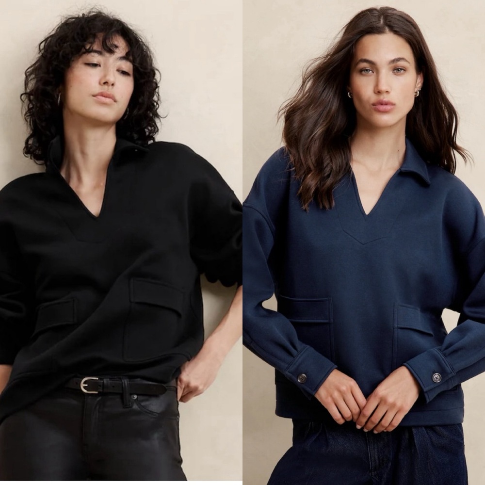 Two (2) Banana Republic Factory SCUBA PATCH POCKET SWEATSHIRTS, size L